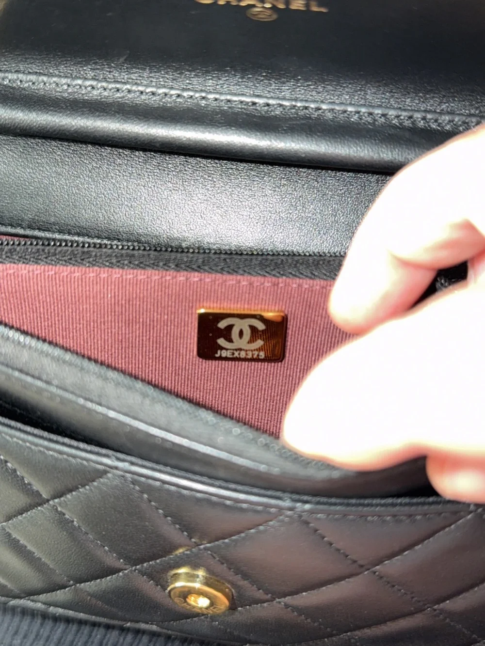 CHANEL Black Quilted Lambskin Crossbody with Gold Chain